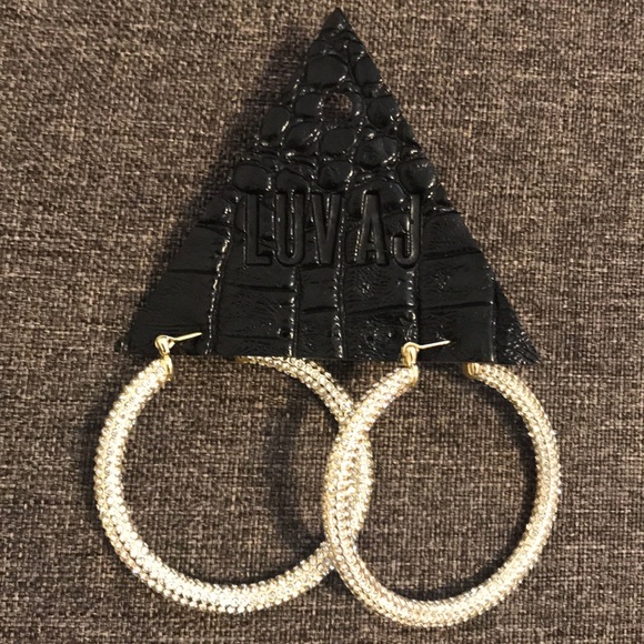 NEW Luv AJ Pave Amalfi Hoop Crystal Gold Rhinestone Earrings - Picture 2 of 4